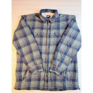 Lands End Sherpa Lined Flannel Shirt Jacket Mens L Plaid Fleece Workwear Coat